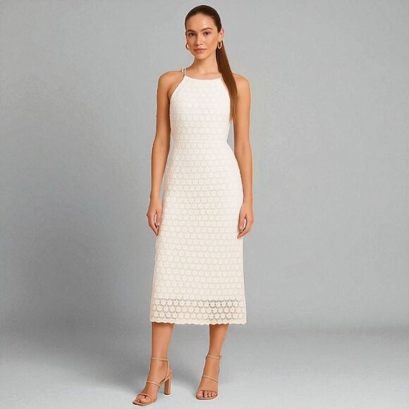 Camila Coehlo Dress Solaris White Crochet Lace Preppy Travel Resort Midi M - Picture 2 of 10
